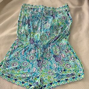 Lilly Pulitzer Multicolor Floral Strapless Romper with Aqua Trim